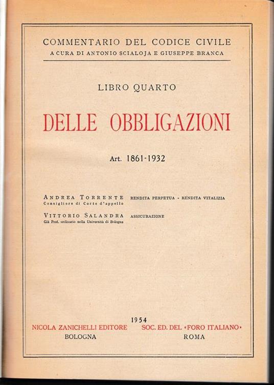 Libro quarto - Deele obbligazioni. Art. 1861-1932 - Andrea Torrente - copertina