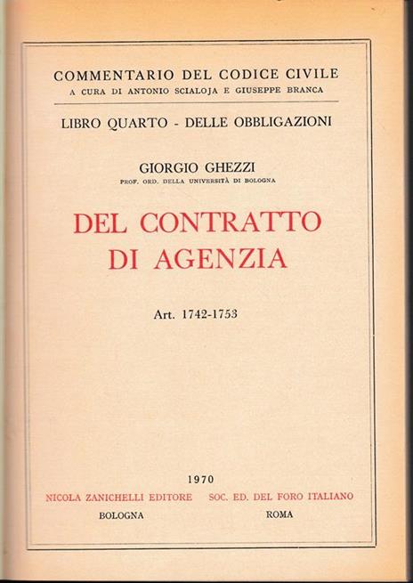 Libro quarto - Del contratto di agenzia. Art. 1742-1753 - Giorgio Ghezzi - copertina