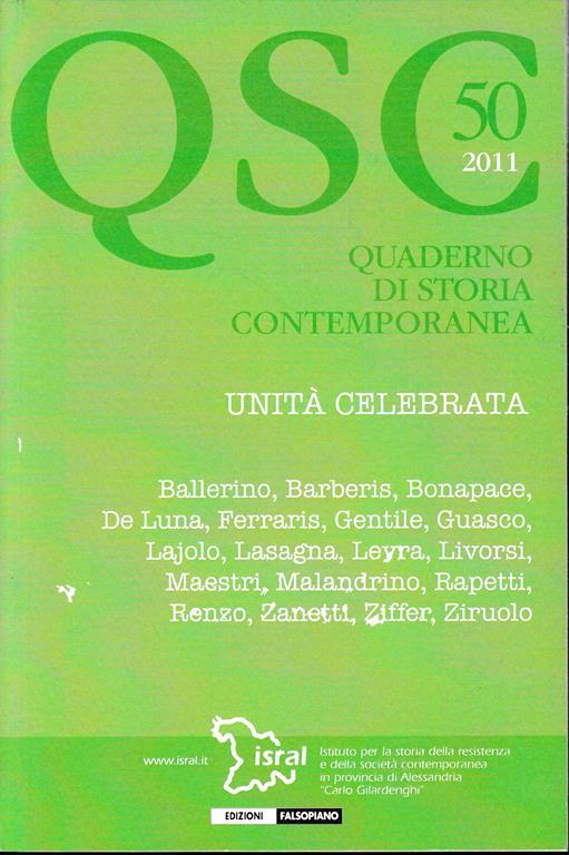 Quaderno di storia contemporanea 50. Unità celebrata - copertina