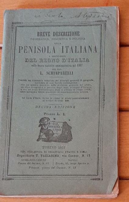 Breve descrizione geografica,statistica e politica Penisola italiana - Elsa Schiaparelli - copertina