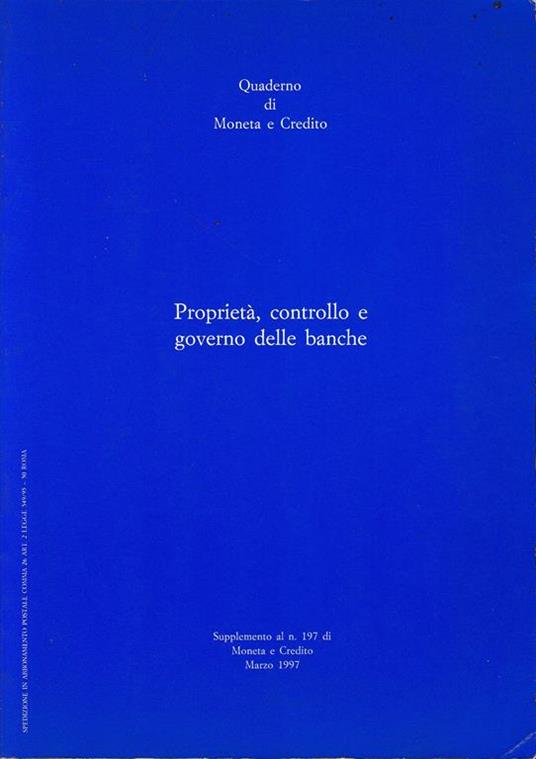 Proprietà, controllo e governo delle banche. Rivista trimestrale della BNL - copertina