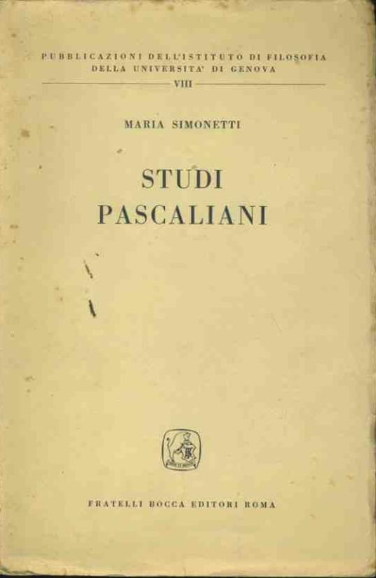 Studi pascaliani - Maria Simonetti - copertina