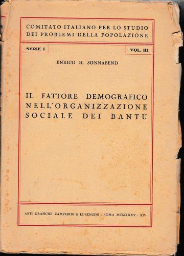 Il fattore demografico nell'organizzazione sociale dei Bantu - Enrico H. Sonnabend - copertina