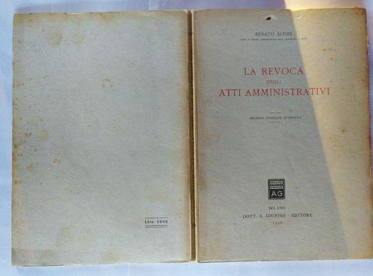 La revoca degli atti amministrativi - Renato Alessi - copertina