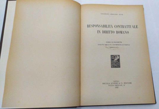 Responsabilità contrattuale in diritto romano - Vincenzo Arangio-Ruiz - copertina