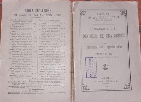 Dialogus De Oratoribus. Volume 3 - P. Cornelio Tacito - copertina