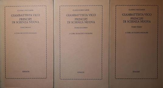 Principj di scienza nuova (Volume I pag.128, Volume II pag.363, Volume III pag.569) - Giambattista Vico - copertina