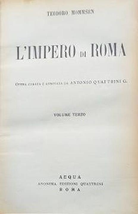 L' impero di Roma, volume terzo - Theodor Mommsen - copertina