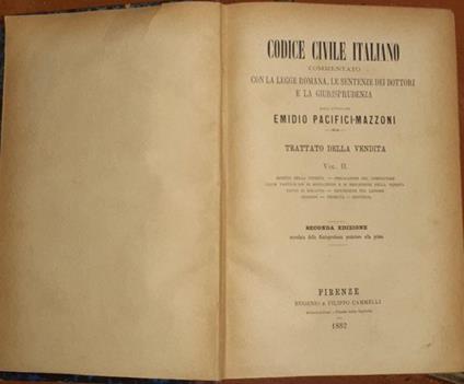 Codice civile italiano. Trattato della vendita Vol II - Emidio Pacifici Mazzoni - copertina