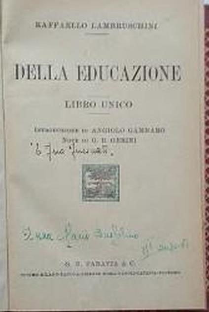 Della Educazione. Libro Unico - Raffaello Lambruschini - copertina