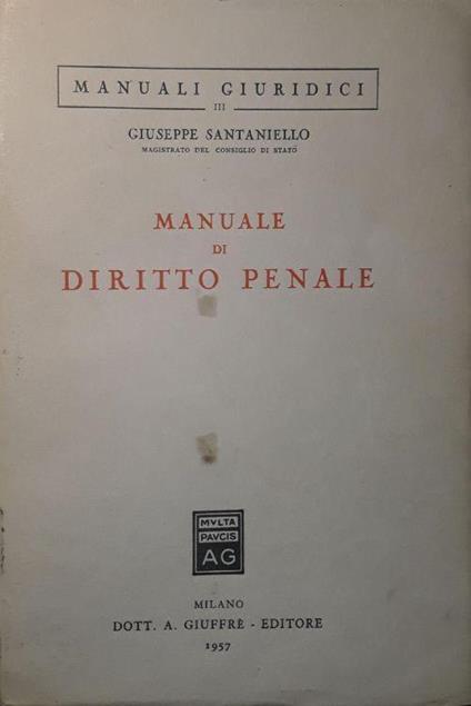 Manuale di diritto penale - Giuseppe Santaniello - copertina