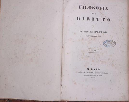 Filosofia del diritto. Volume I - Antonio Rosmini-Serbati - copertina