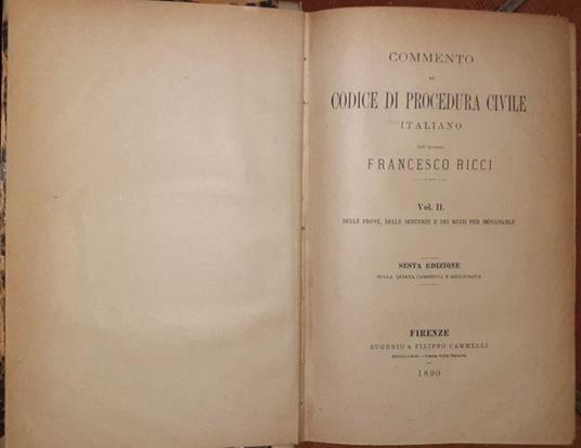 Commento al codice di procedura civile italiano. Volume II - Francesco Ricci - copertina