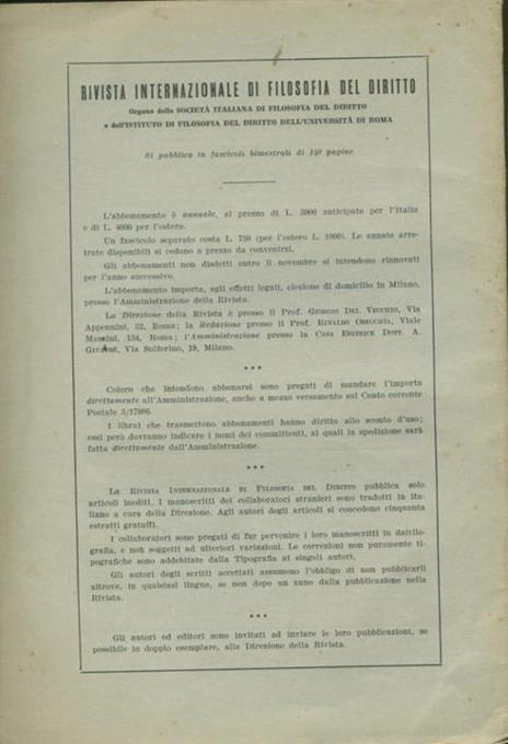 Rivista internazionale di filosofia del diritto. Anno XXXV. Serie III. Settembre - Ottobre 1958 - Giorgio Del Vecchio - 2