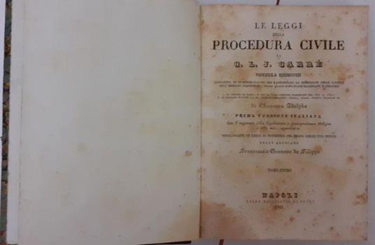 Le leggi della procedura civile Tomo primo - L. G. Carré - copertina