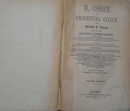 Il codice di procedura civile del Regno D'Italia Volume II - Saverio Gargiulo - copertina