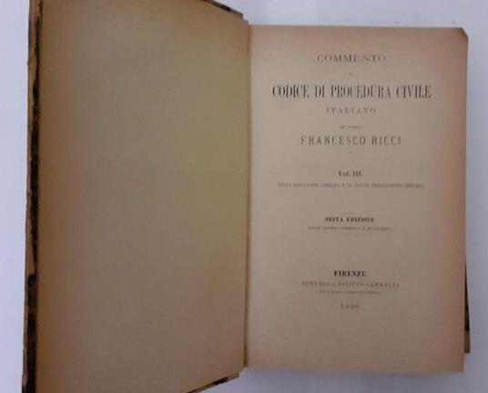 Commento al codice di procedura civile Vol. III - Francesco Ricci - copertina