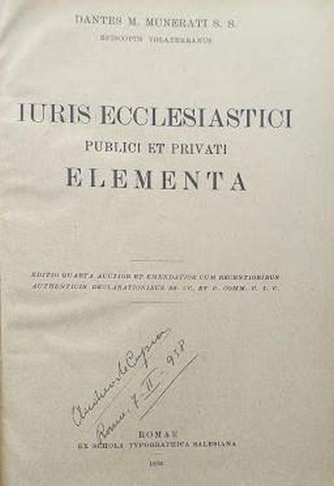 Iuris ecclesiastici publici et privati elementa - copertina