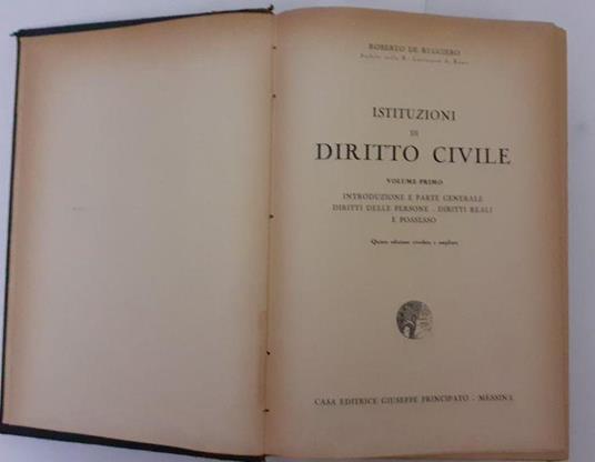 Istituzioni di diritto civile Volume I - Roberto De Ruggiero - copertina