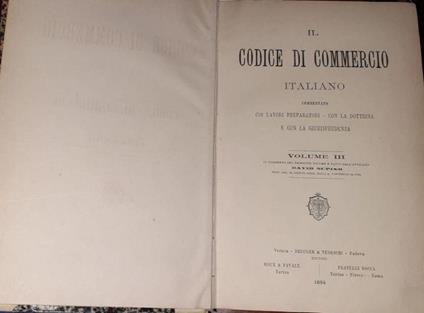 Il codice di commercio Volume III - David Supino - copertina