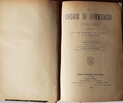 Il codice di commercio italiano Volume I - Luigi Tartufari - copertina