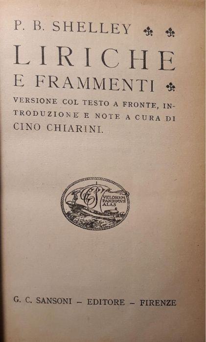 Liriche e frammenti - Percy Bysshe Shelley - copertina