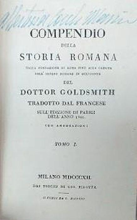 Compendio della Storia Romana, dalla fondazione di Roma fino alla caduta dell'Impero. Tomo I - Goldsmith - copertina