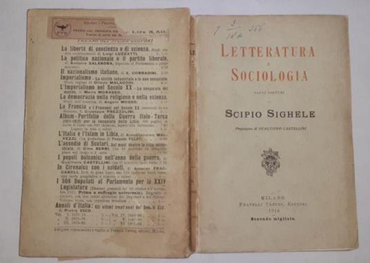 Letteratura e sociologia Saggi postumi - Scipio Sighele - copertina