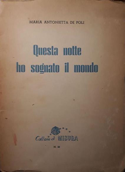 Questa notte ho sognato il mondo - Mario De Poli - copertina