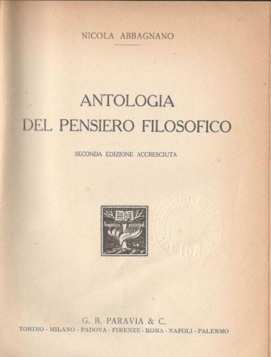 Antologia del pensiero filosofico - Nicola Abbagnano - copertina