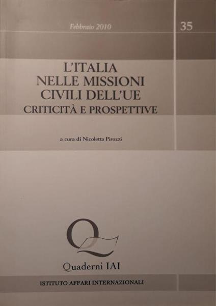 L' Italia nelle missioni civili dell'U.E. criticità e prospettive - copertina