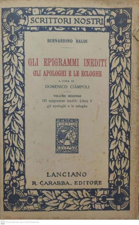 Gli epigrammi inediti. Volume secondo - Bernardino Baldi - copertina