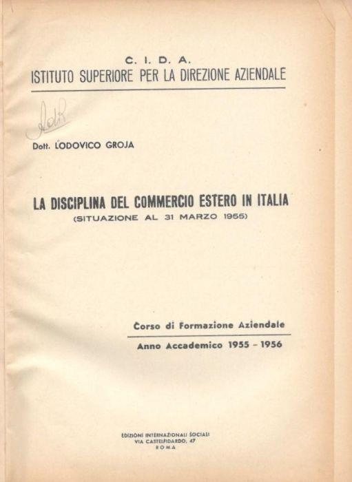 La disciplina del commercio estero in Italia - copertina