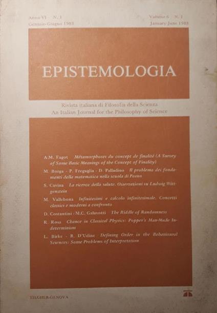 Epistemologia (rivista italiana di filosofia della scienza) - copertina