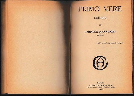 Canto Novo - Primo vere, liriche. Volume doppio, rilegato con due opere - Gabriele D'Annunzio - 2