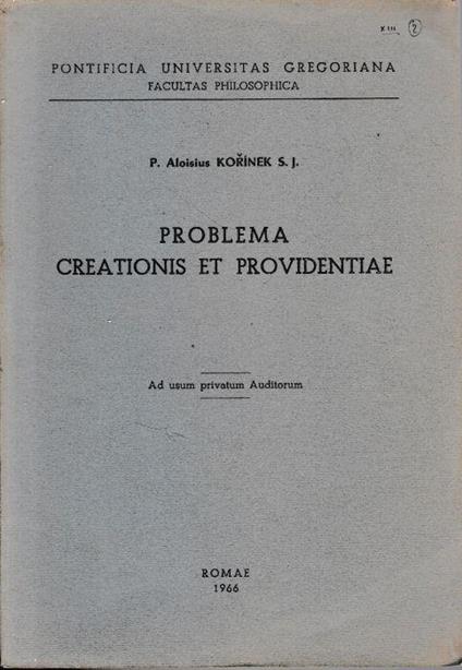 Problema creationis et providentiae - copertina