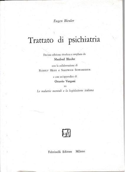 Trattato di psichiatria - Eugen Bleuler - copertina