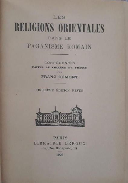 Les religions orientales dans le paganisme romain - Franz Cumont - copertina