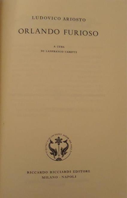 La letteratura italiana Ricciardi: Orlando furioso - Ludovico Ariosto - copertina