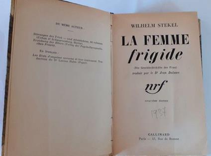 La femme frigide - Wilhelm Stekel - copertina