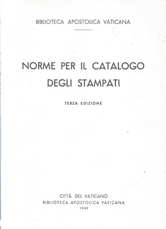 Norme per il catalogo degli stampati - copertina