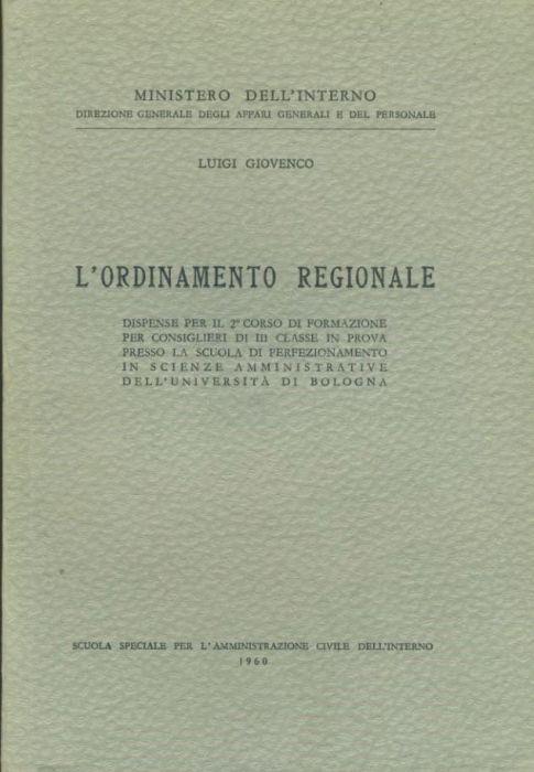 L' ordinamento regionale - Luigi Giovenco - copertina