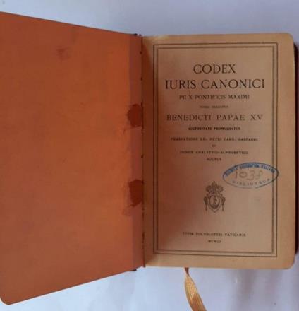 Codex iuris canonici PII X pontificis Maximi - Benedetto XV - copertina