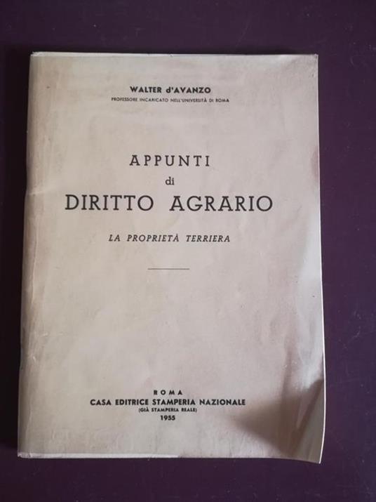 Appunti di diritto agrario - Walter D'Avanzo - copertina