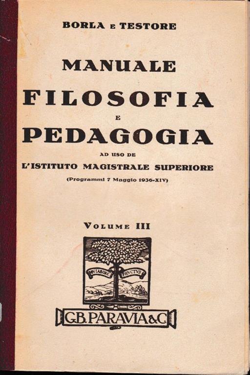 Manuale di Filosofia e Pedagogia, volume terzo - Cesario Borla - copertina