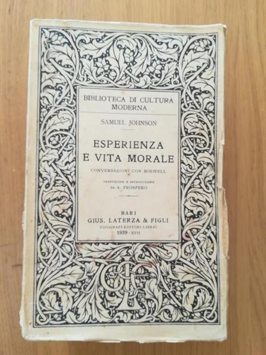 Esperienza e vita morale - Samuel Johnson - copertina