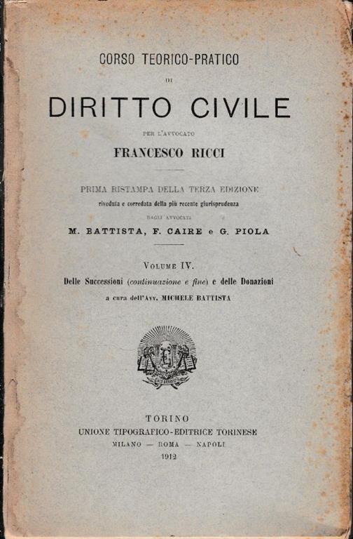 Corso teorico-pratico di Diritto Civile, volume IV - Francesco Ricci - copertina