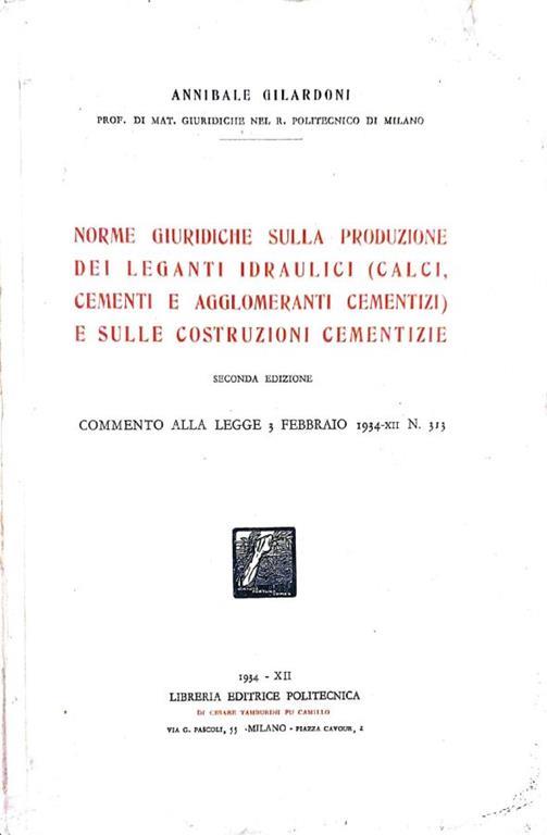 Norme giuridiche sulla produzione dei leganti idraulici e sulle costruzioni cementizie - copertina