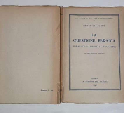 La  questione ebraica lineamenti di storia e di dottrina - copertina