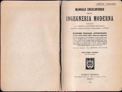 Manuale enciclopedico della ingegneria moderna, volume 1° - Accademia Hutte - copertina